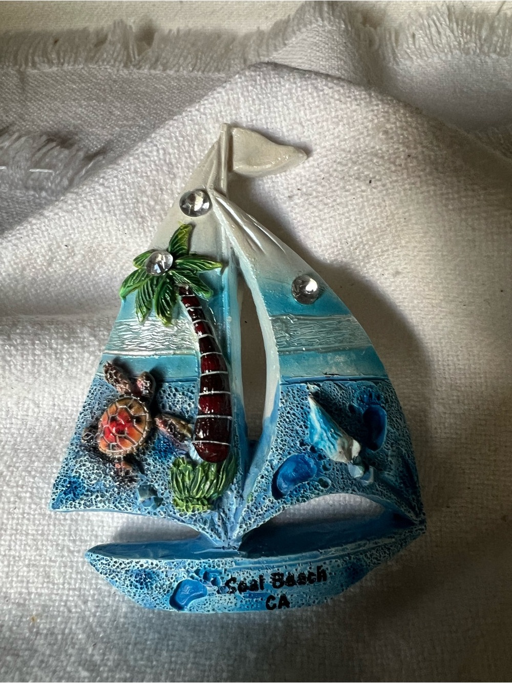 sailboat magnet from Seal Beach, CA, features a turtle and palm tree design - Picture 9 of 9
